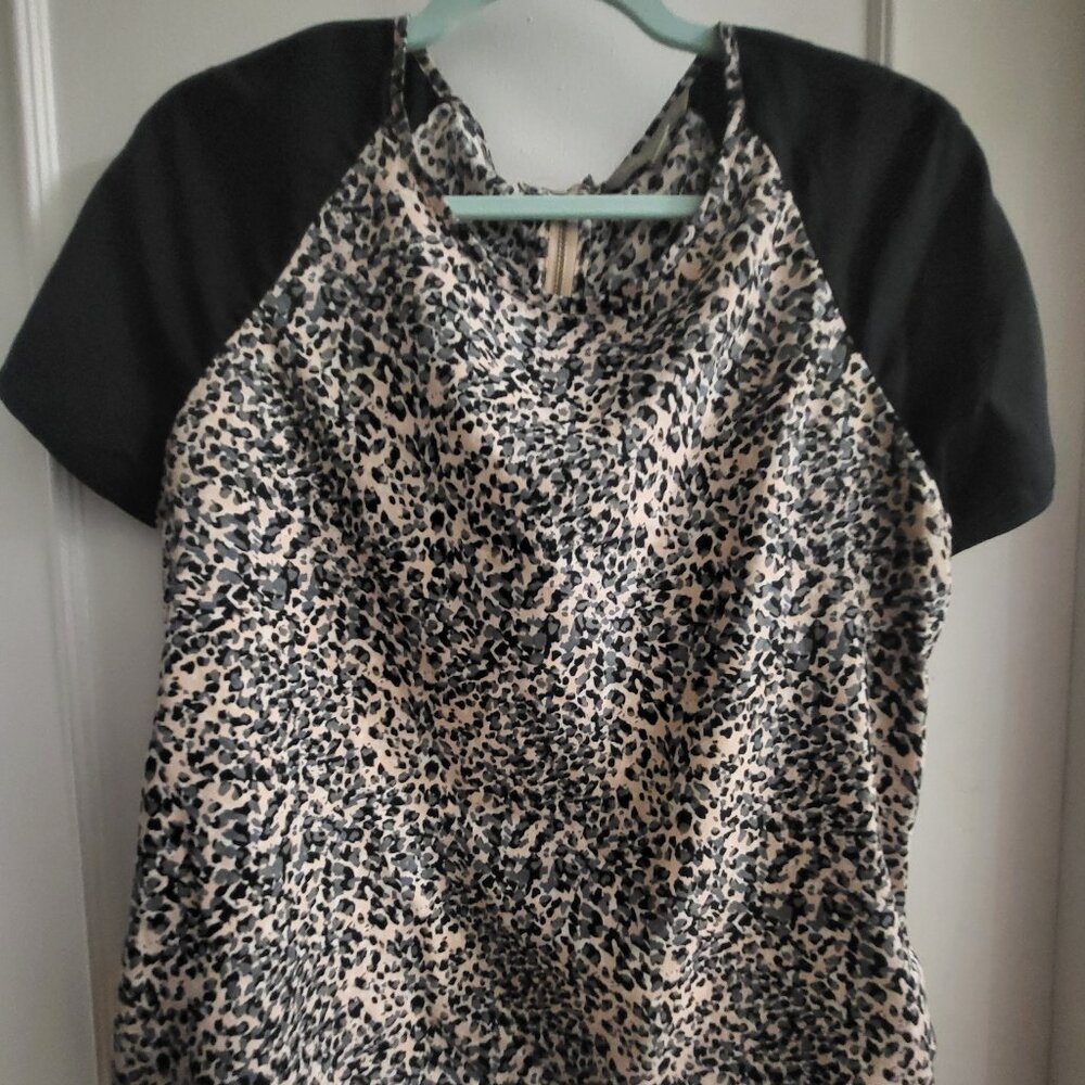 Banana Republic Mixed Media Animal Print Zip-Back Blouse - Size Medium